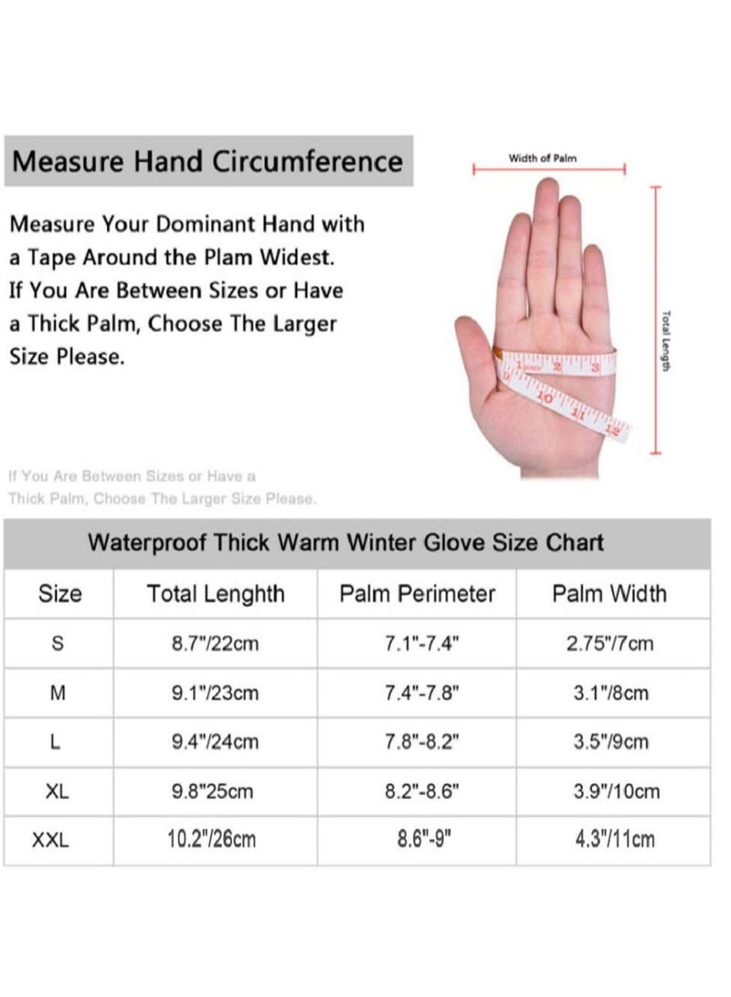 Cycling Gloves Bicycling Anti Slip Shock Absorbing Men Women Winter Three Fingers Touch-Screen Fleece 100% Waterproof -30℉ Warm Windproof XL