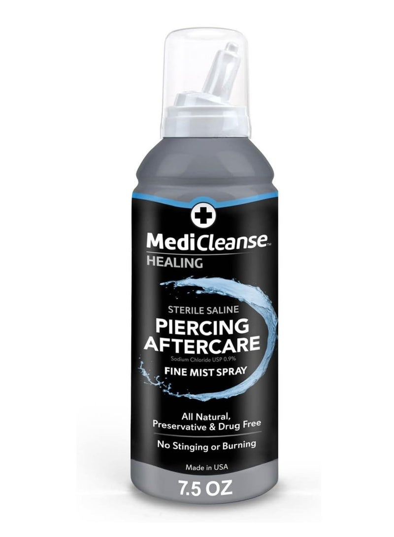 Sterile Saline Piercing Fine Mist Spray 7.5 Oz. All Natural, No Alcohol, Vegan Friendly, for Piercings and Tattoos - Made in USA