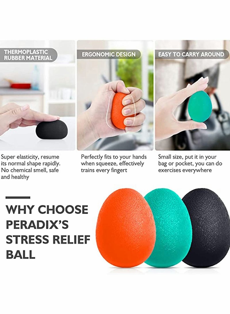 Hand Grip Strength Trainer Stress Relief Ball for Adults and Kids Wrist Rehab Therapy Equipment Squishy Set of 3 Finger Resistance Exercise Squeezer