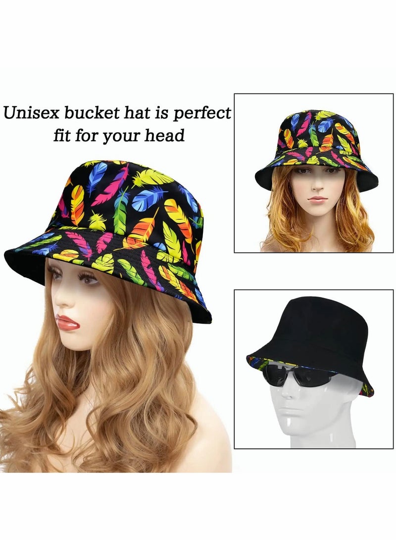 Double-Side Bucket Hat, Bucket Hat for Men Women,Packable Reversible Printed Sun Hats,Fisherman Outdoor Summer Travel Hiking Beach Caps