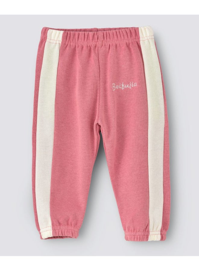 Single Side Stripe Detail Mid-Rise Joggers Pink/White