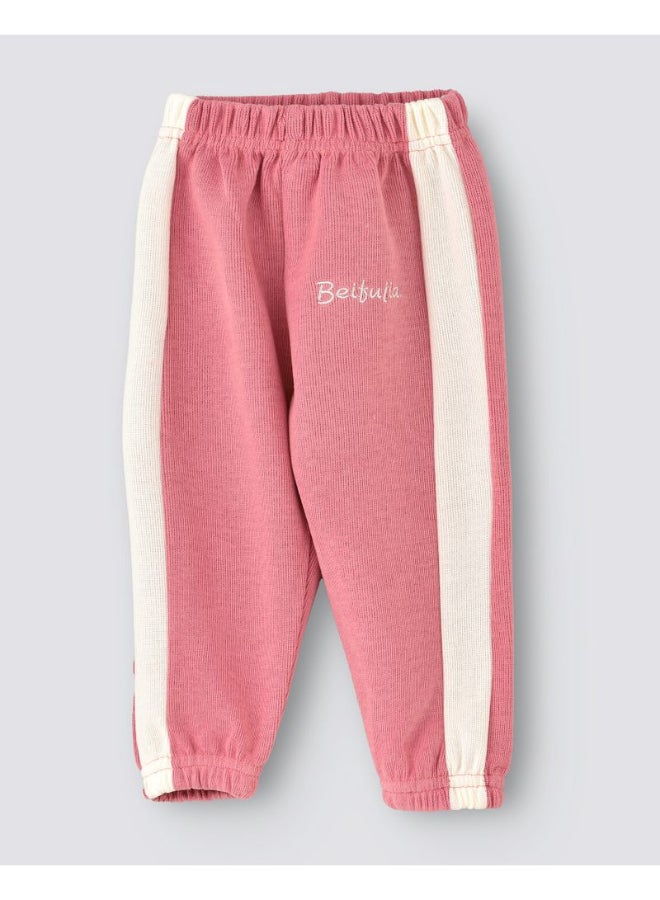 Single Side Stripe Detail Mid-Rise Joggers Pink/White