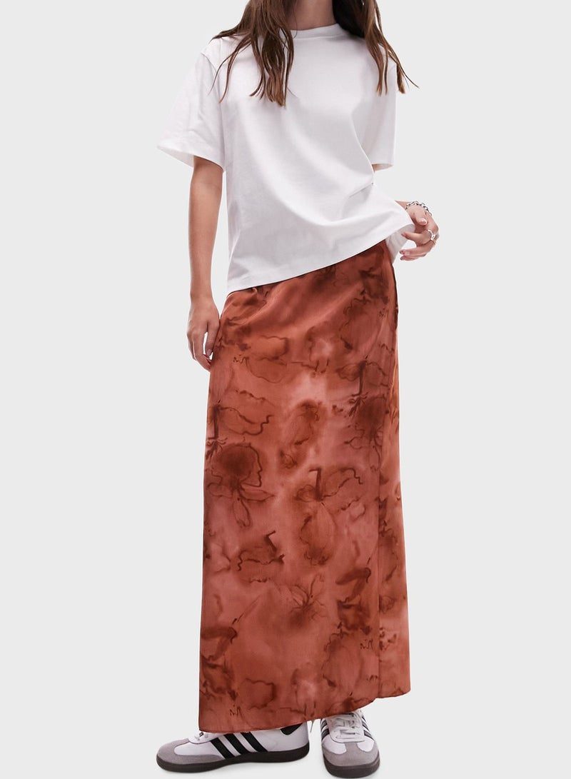 super high-waist smudge flower maxi skirt