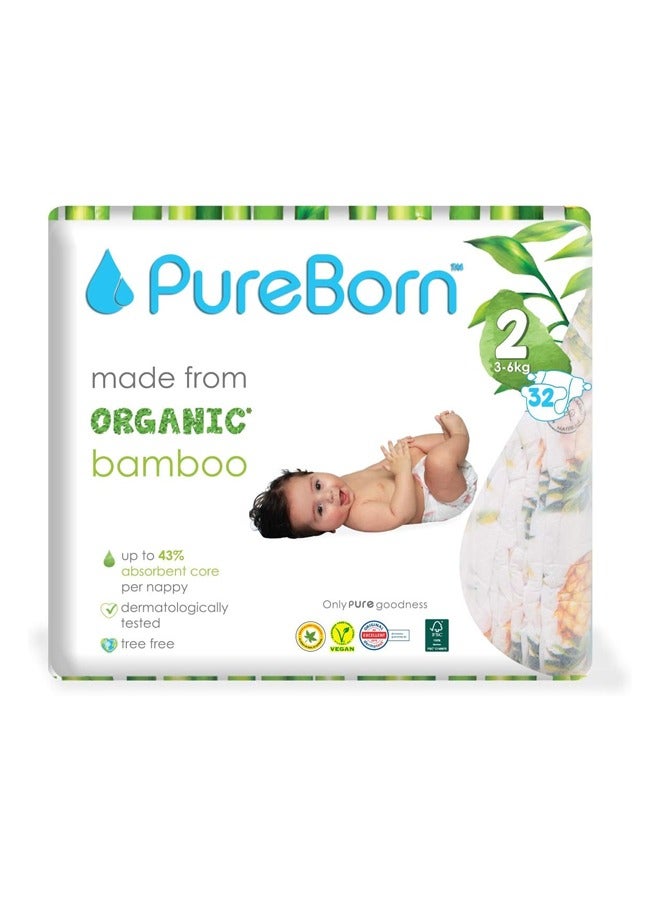 Pureborn Organic Bamboo Diaper Pants Size 2 3-6kg White 32 Diapers