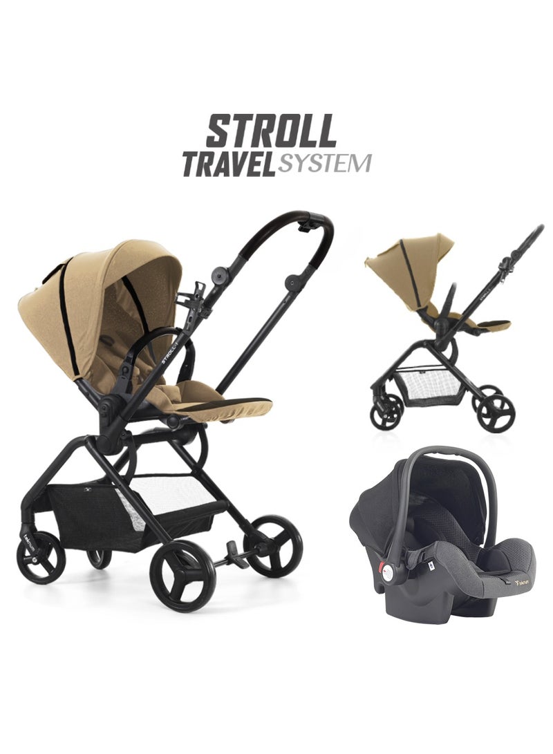Teknum STROLL1 Travel System with Reversible Stroller and Compacto Baby Car Seat - Khaki
