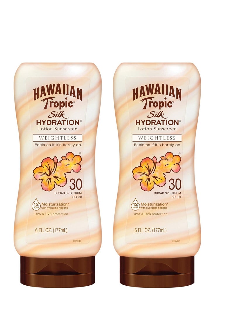 Hawaiian Tropic Weightless Hydration Lotion Sunscreen SPF 30, 6oz Twin Pack | Oil Free Sunscreen, Hawaiian Tropic Sunscreen SPF 30, Oxybenzone Free Sunscreen, Body Sunscreen Pack, 6oz each