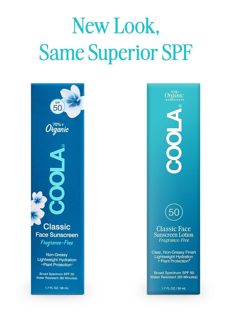 COOLA Organic Face Sunscreen SPF 50 Sunblock Lotion, Dermatologist Tested Skin Care for Daily Protection, Vegan and Gluten Free, 1.7 Fl Oz