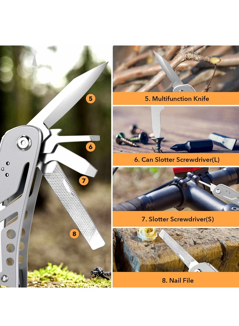 14-in-1 Multitool, Professional Stainless Steel Multi Tools with Safety Locking, Professional Stainless Steel Multitool Pliers Pocket Knife, Replaceable Bits Multitools for Outdoor, Camping