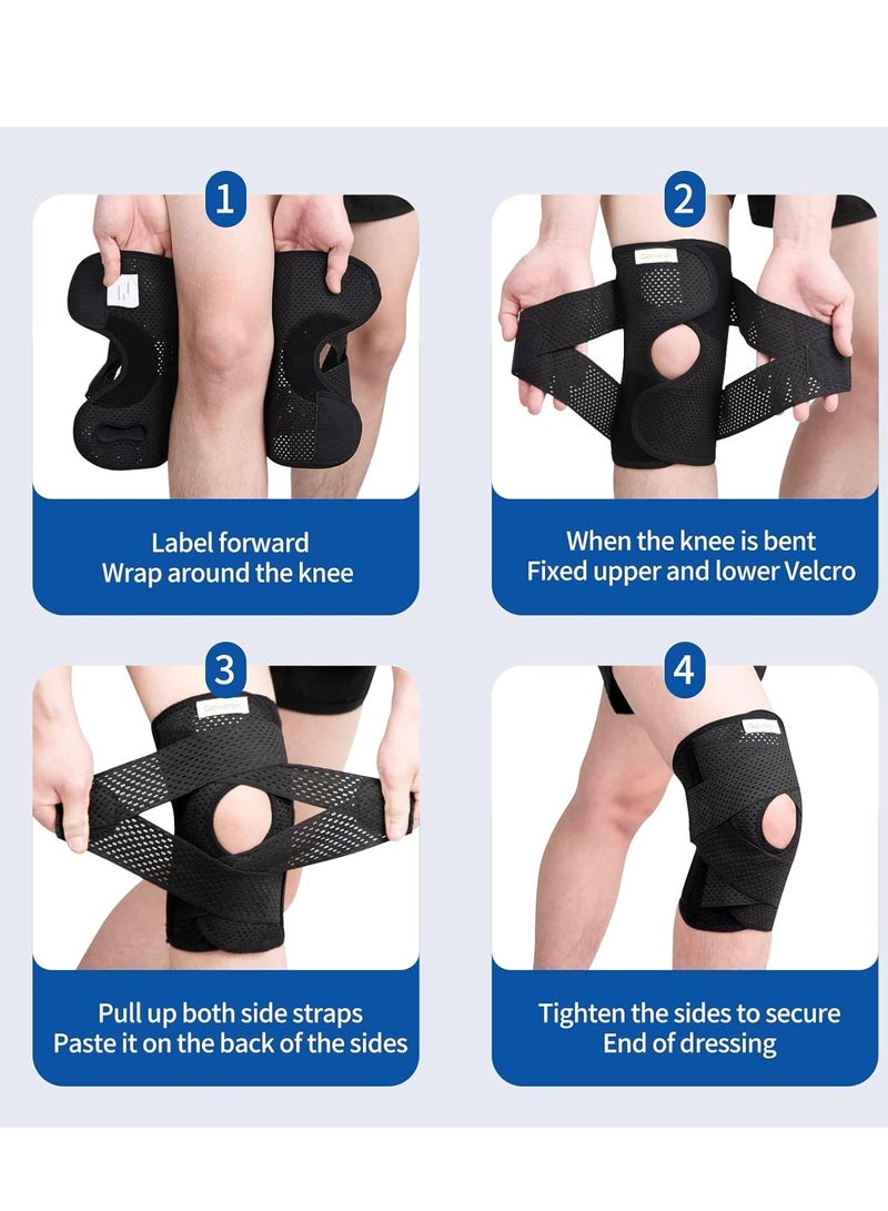 Professional Knee Brace with Side Stabilizers, Adjustable Knee Support with Meniscus Pad& Patella Gel Pad for Meniscus Tear Knee Pain ACL MCL Injury Recovery Men & Women, Workout, Sports (L)