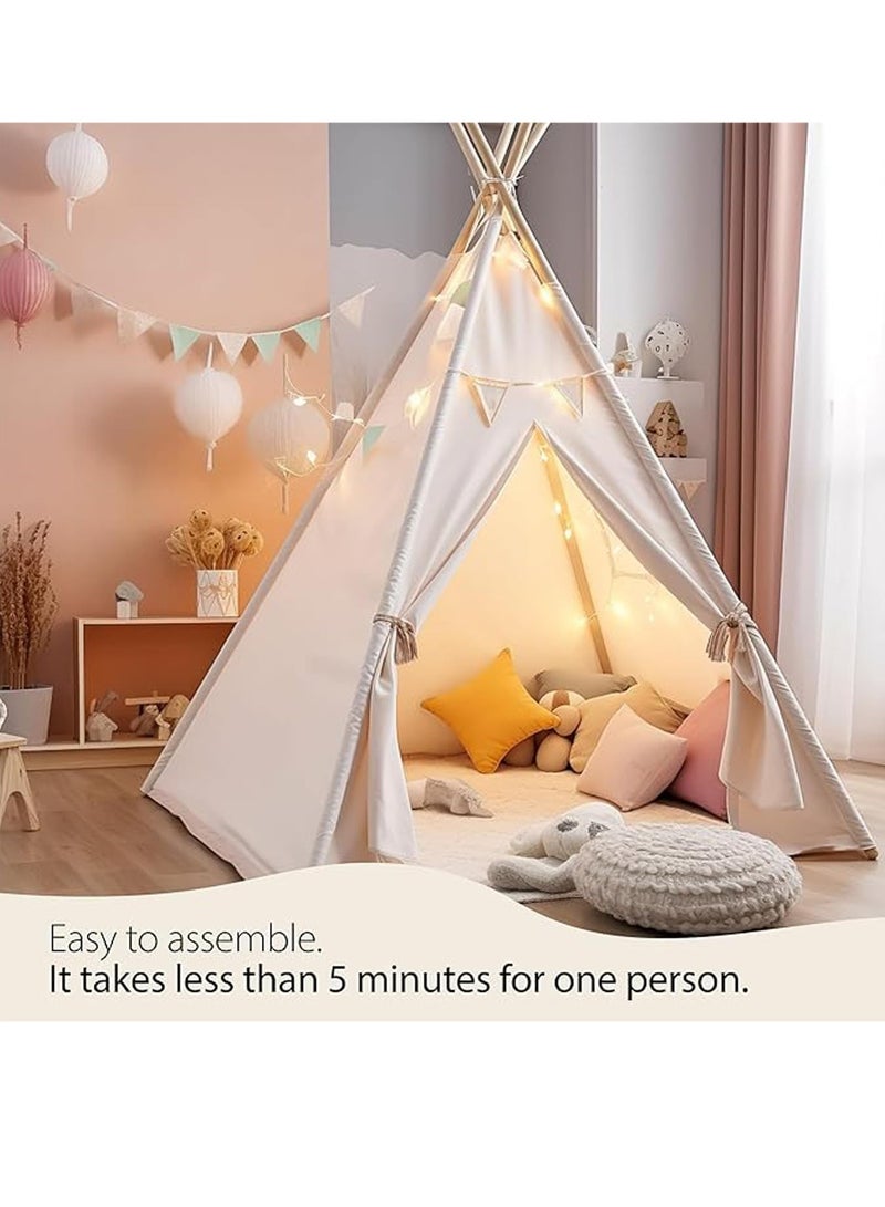 Kids Teepee Tent with Wooden Poles Kids Play Tent for Girls & Boys Natural Cotton Canvas Tent Playhouse Children Tent for Indoor Reading and Playtime - Not Include Mat (Blue)