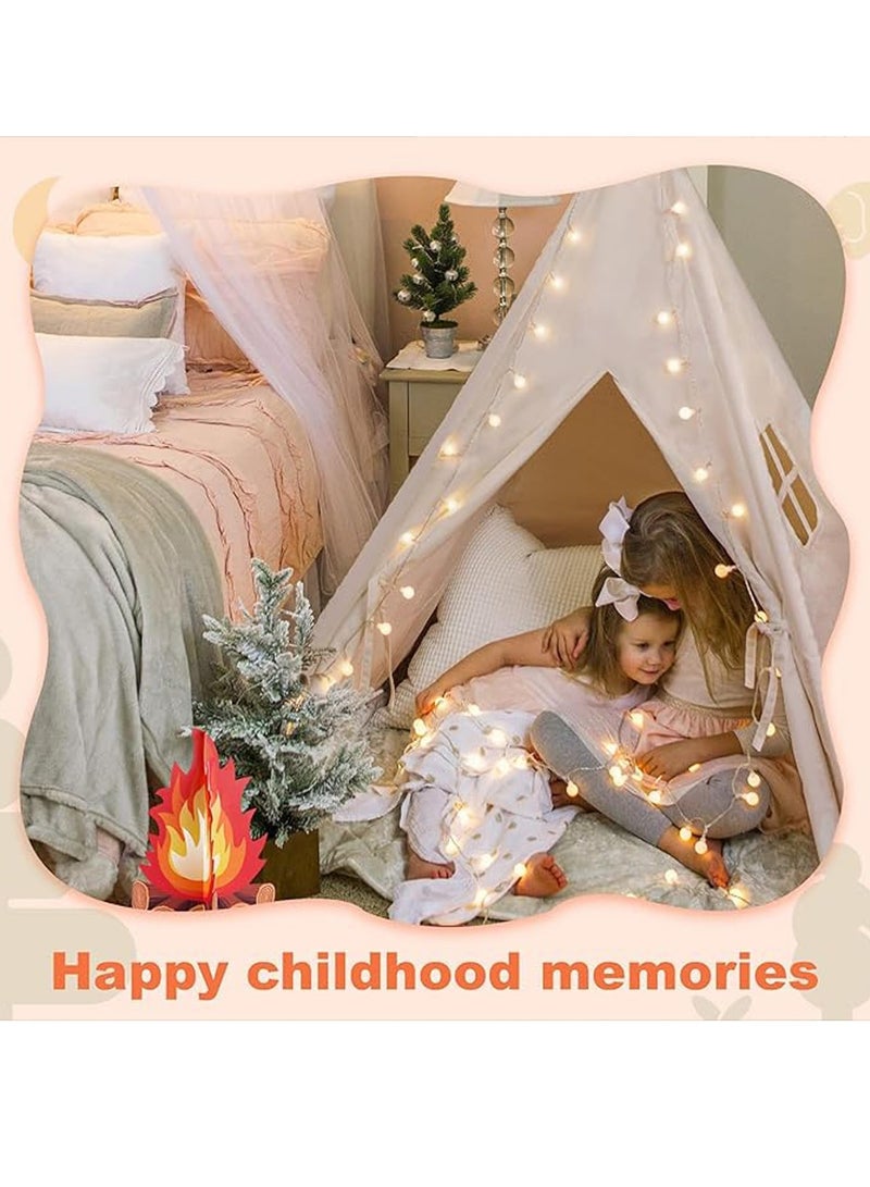 Kids Teepee Tent with Wooden Poles Kids Play Tent for Girls & Boys Natural Cotton Canvas Tent Playhouse Children Tent for Indoor Reading and Playtime - Not Include Mat (Blue)