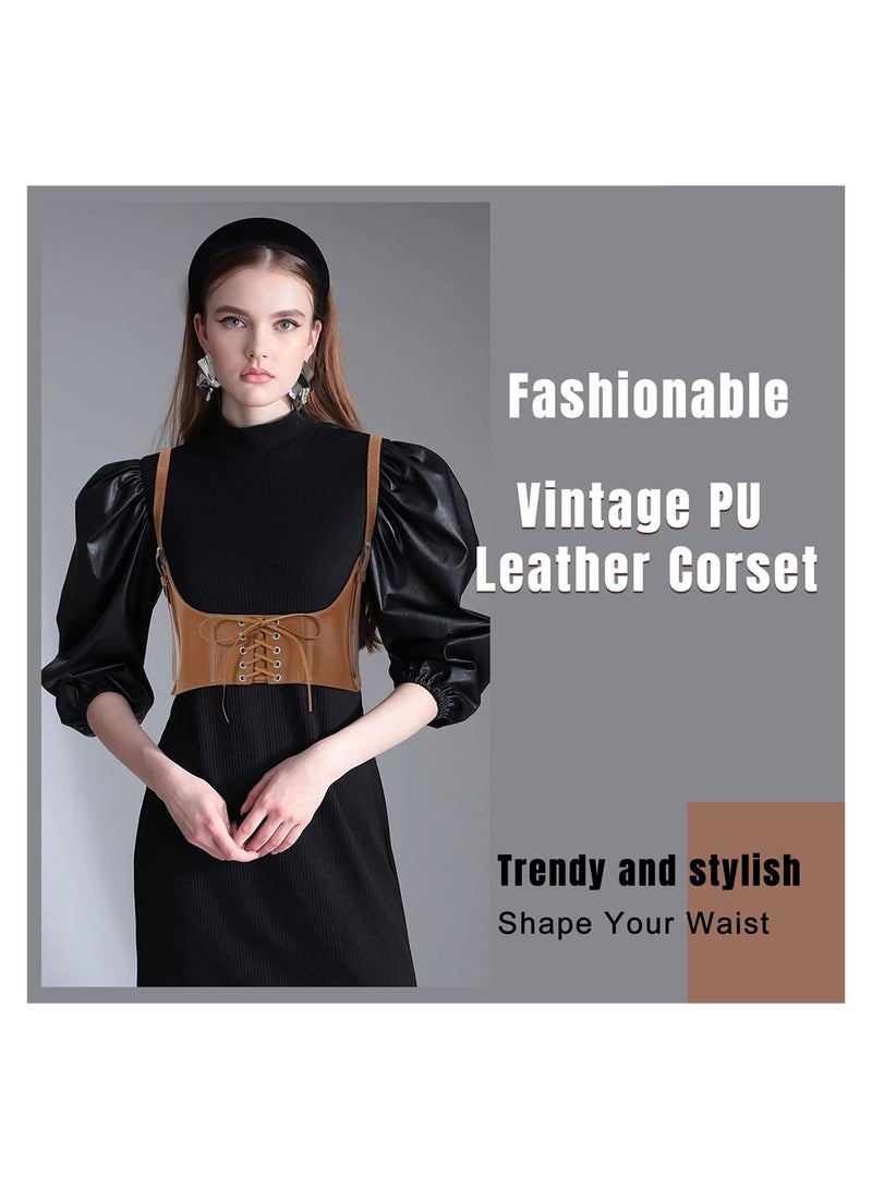 Corset Belts Women Fashion PU Leather Belt Vest Punk Adjustable Underbust Corset Belt for Girls Dresses Cosplay Party Rave Costume Brown S