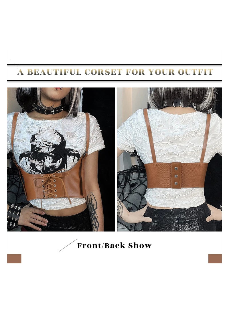 Corset Belts Women Fashion PU Leather Belt Vest Punk Adjustable Underbust Corset Belt for Girls Dresses Cosplay Party Rave Costume Brown S