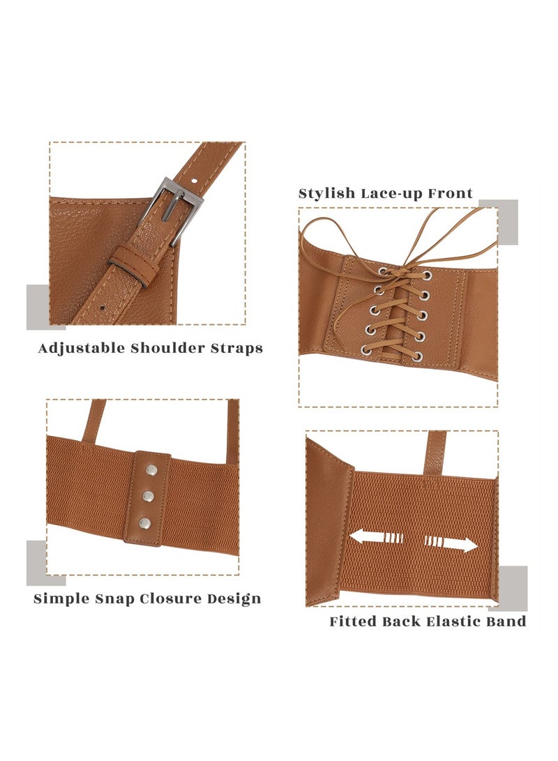 Corset Belts Women Fashion PU Leather Belt Vest Punk Adjustable Underbust Corset Belt for Girls Dresses Cosplay Party Rave Costume Brown S