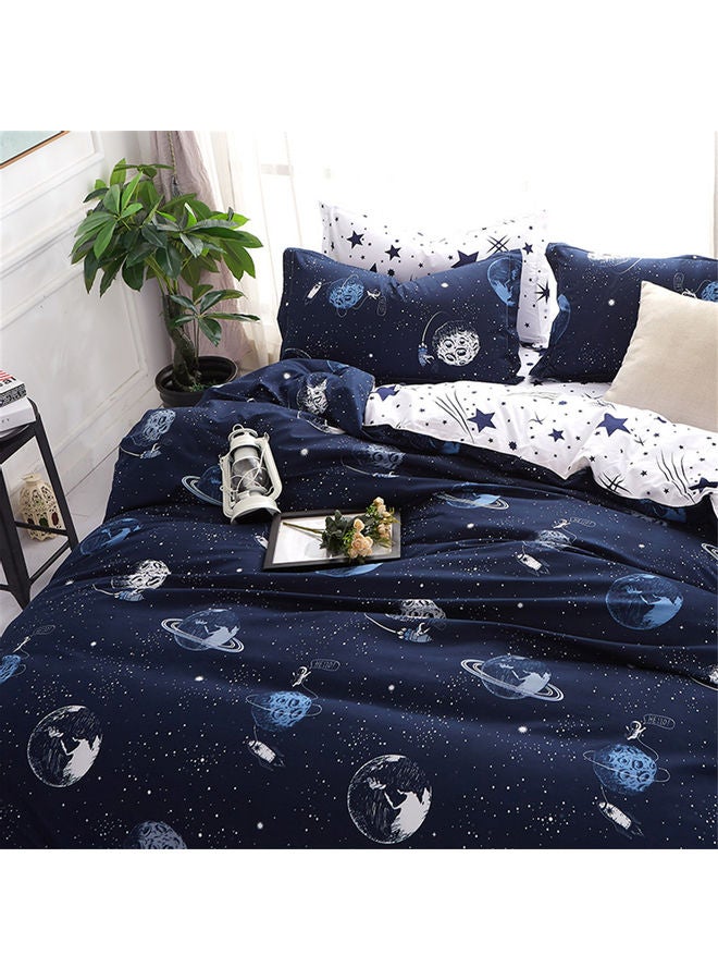 4-Piece Dream Galaxy Design Duvet Cover Set Cotton Blue/White 160x210cm