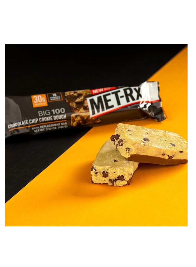 MET-Rx Big 100 Meal Replacement Protein Bar Chocolate Chip Cookie Dough Pack of 9