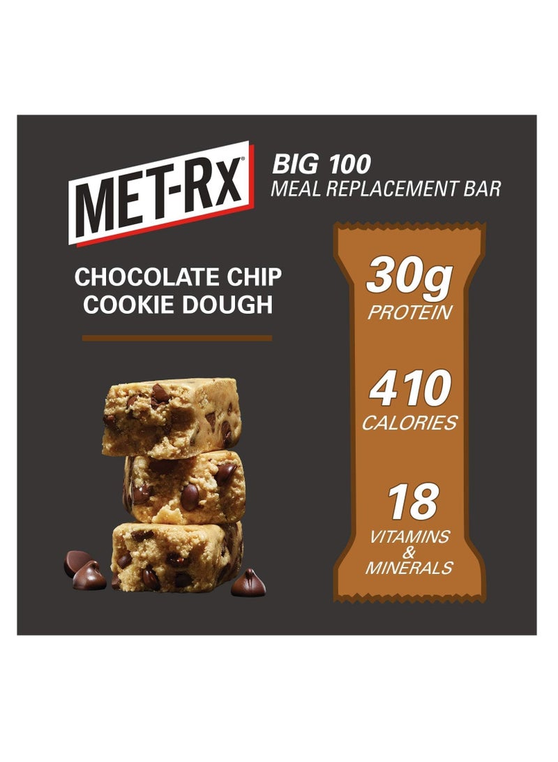 MET-Rx Big 100 Meal Replacement Protein Bar Chocolate Chip Cookie Dough Pack of 9