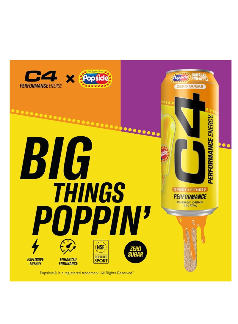 Cellucor C4 Hawaiian Pineapple Popsicle Energy Drink Pack of 12