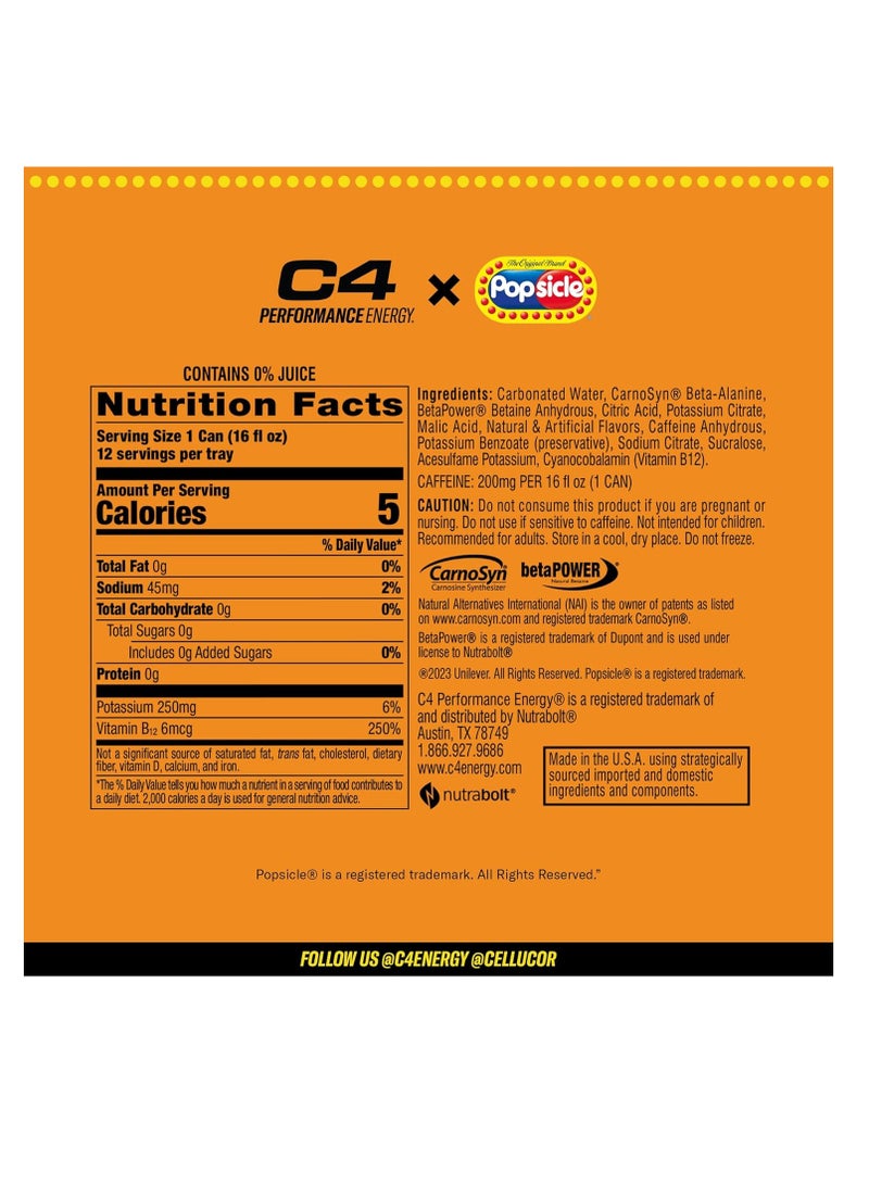 Cellucor C4 Hawaiian Pineapple Popsicle Energy Drink Pack of 12