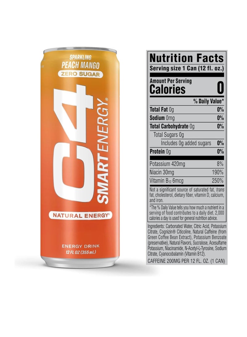 C4 RTD Smart Energy Sparkling Peach Mango 355 ml Pack of 12