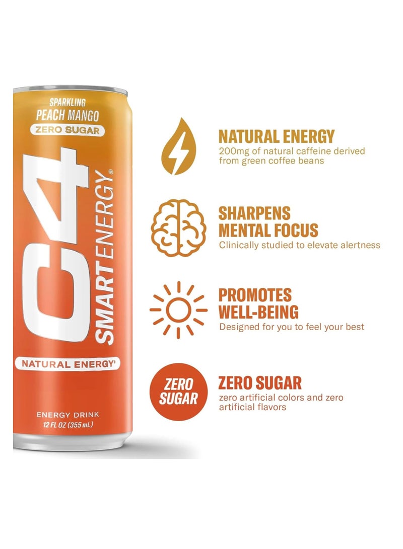 C4 RTD Smart Energy Sparkling Peach Mango 355 ml Pack of 12