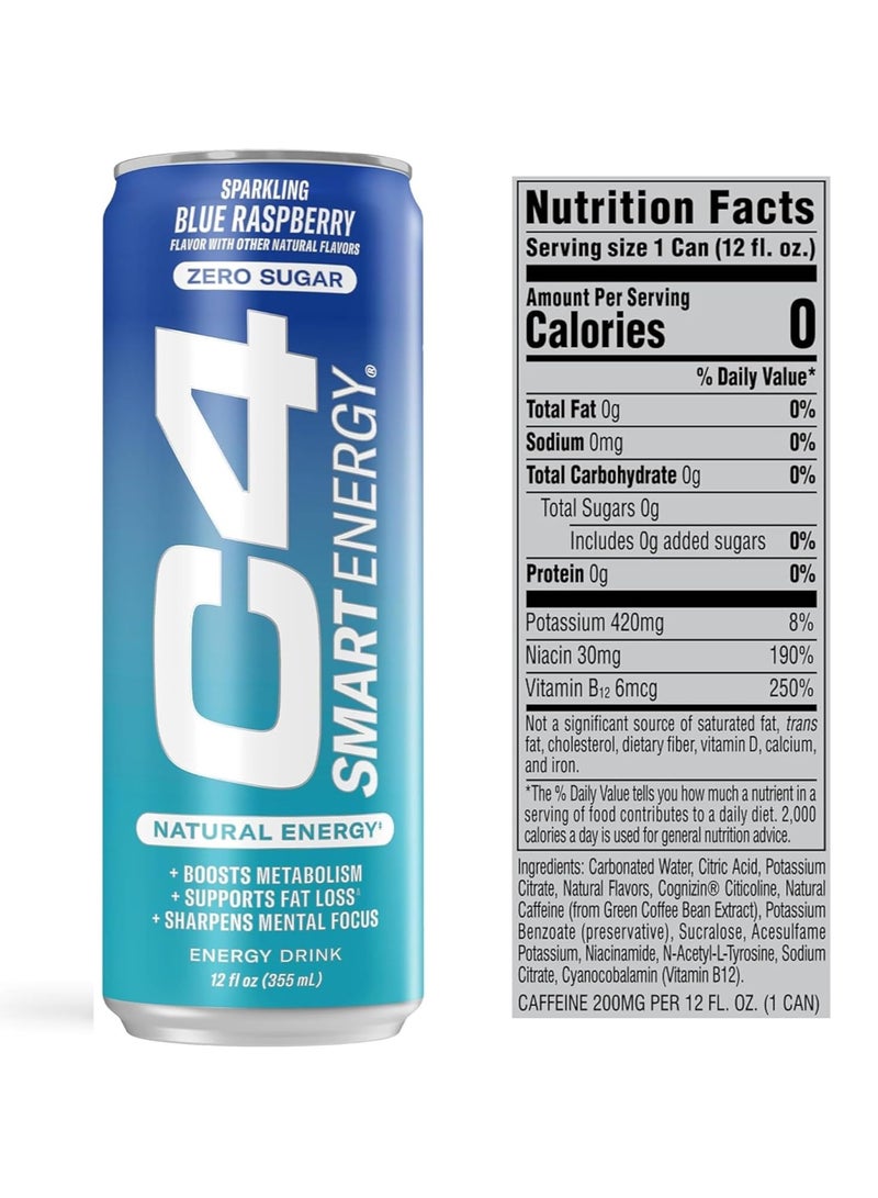 C4 Smart Energy Drink Sparkling Blue Raspberry 355 ml Pack of 12