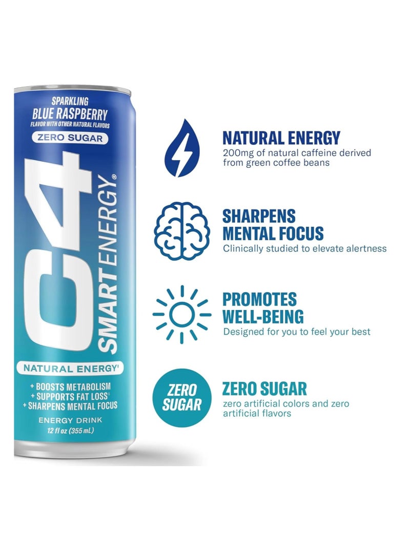 C4 Smart Energy Drink Sparkling Blue Raspberry 355 ml Pack of 12