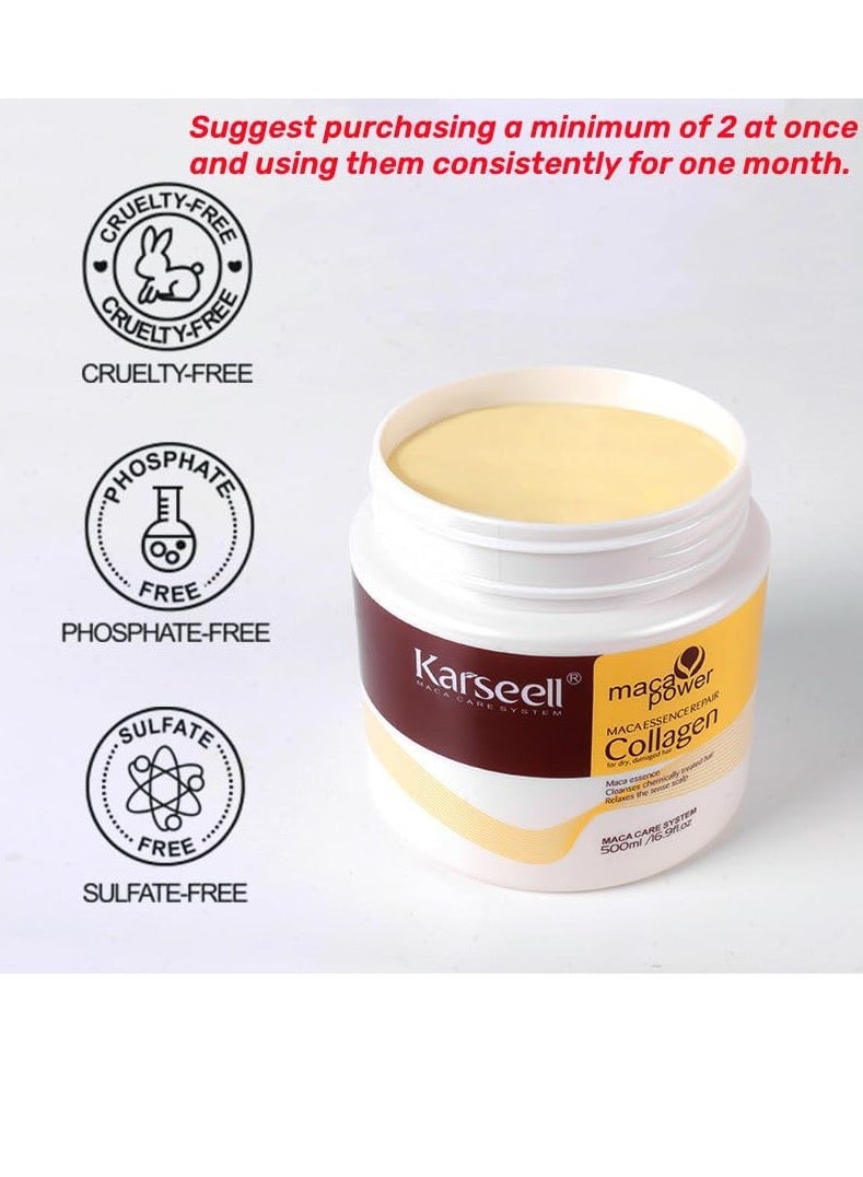 Karseell Collagen Hair Treatment Deep Repair Conditioning Argan Oil Collagen Hair Mask Essence for Dry Damaged Hair All Hair Types 16.90 oz 500ml