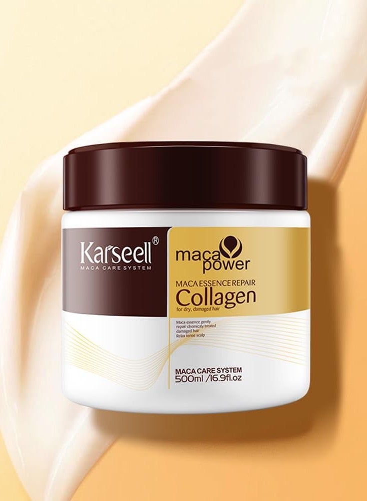 Karseell Collagen Hair Treatment Deep Repair Conditioning Argan Oil Collagen Hair Mask Essence for Dry Damaged Hair All Hair Types 16.90 oz 500ml