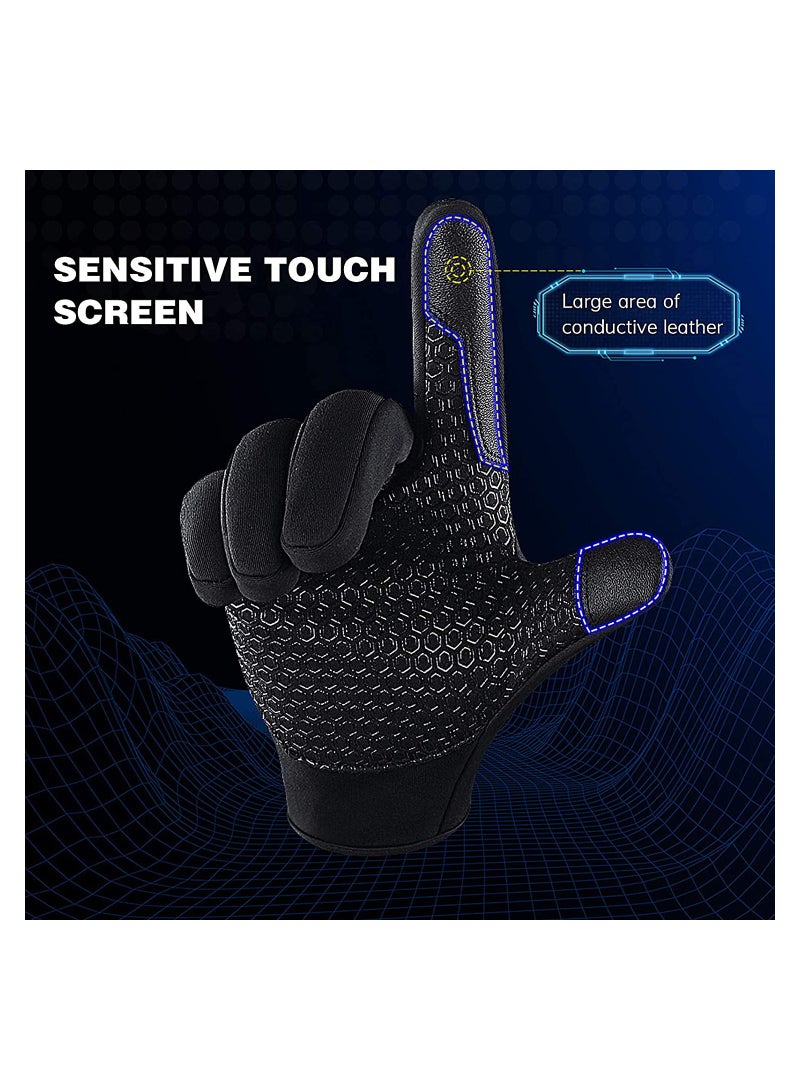 Cycling Gloves Bicycling Gloves Anti Slip Shock Absorbing Men Women Winter Cycling Gloves Three Fingers Touch Screen Fleece Windproof Waterproof Warm Outdoors Sport Gloves