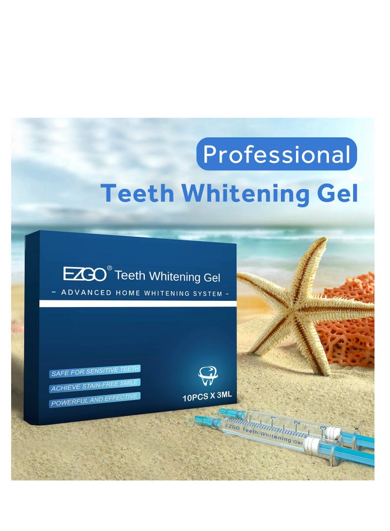 EZGO 10 Pack Teeth Whitening Gel Refills 22% Bleaching Gel, No Sensitive Teeth Whitener, Great for Sensitive Tooth Whitening, Carbamide Peroxide Teeth Whitening Gel, Mint Flavor (10X 3ML)