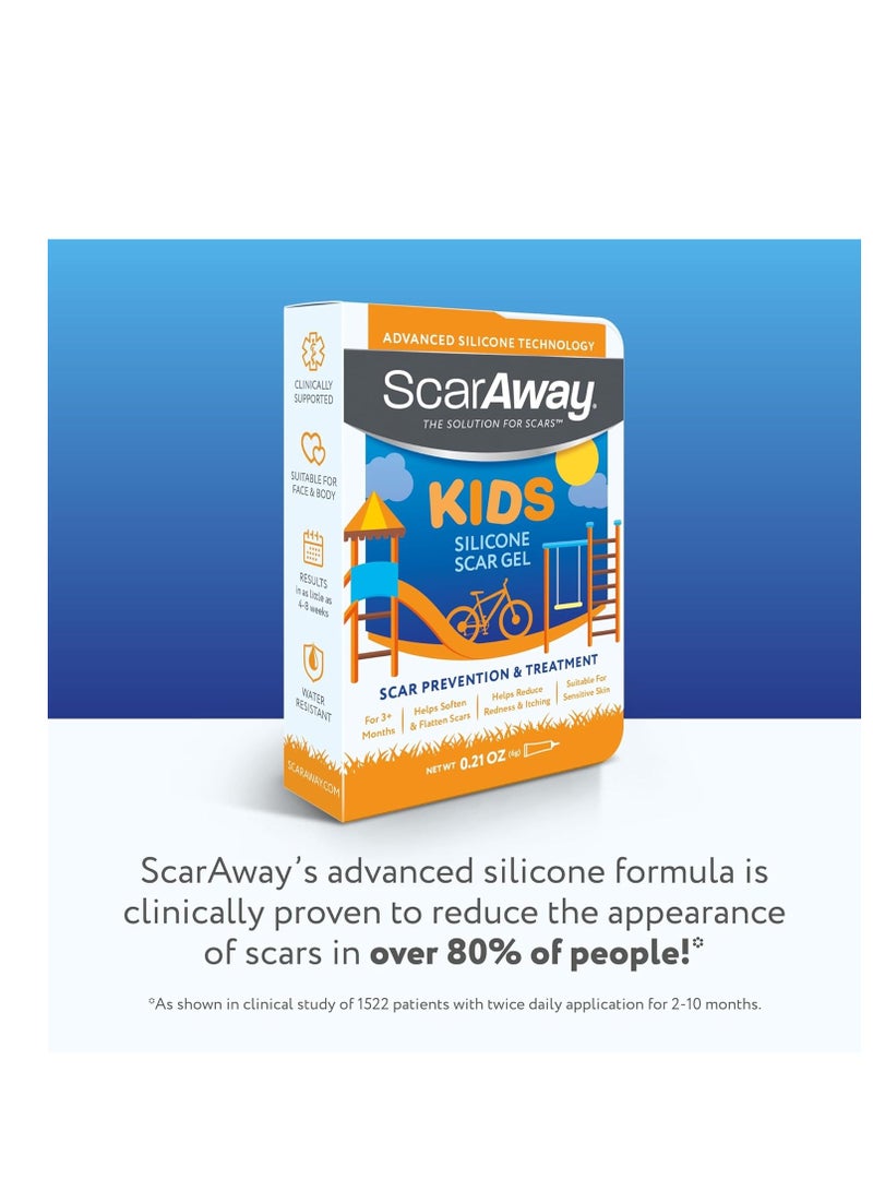 ScarAway Kids Silicone Scar Gel, 100% Medical-Grade, Helps Improve Size, Color & Texture of Hypertrophic & Keloid Scars on Face & Body from Injury, Burns & Surgery, Water Resistant, Clear, 6g