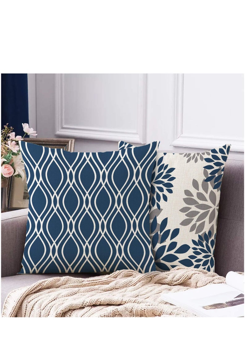 Light Blue Geometric Throw Pillow Covers 18x18 Set of 4 Decorative Couch Pillow Cover for Sofa Linen Cushion Case Outdoor Home Decoration