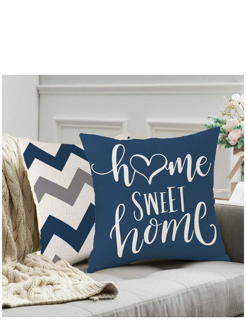 Light Blue Geometric Throw Pillow Covers 18x18 Set of 4 Decorative Couch Pillow Cover for Sofa Linen Cushion Case Outdoor Home Decoration