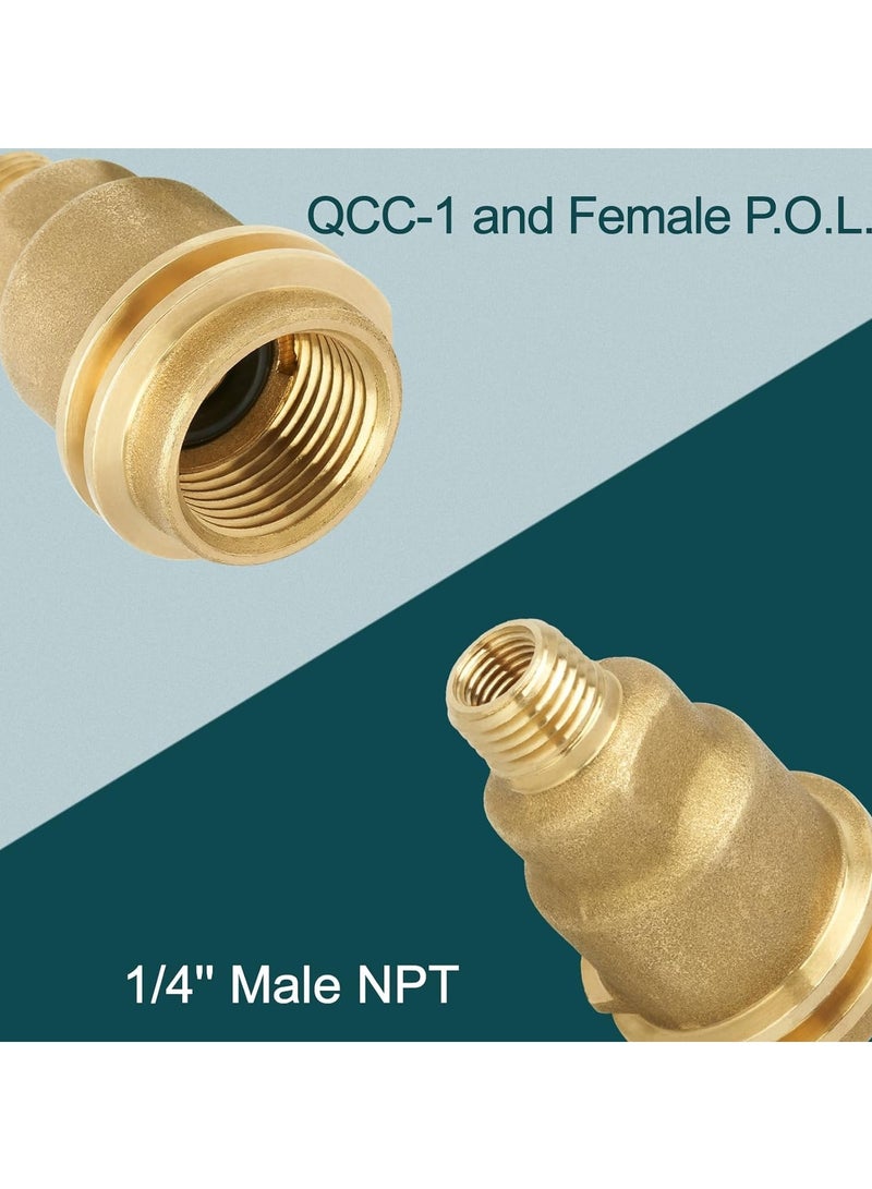 Propane Gas Fitting Adapter, QCC-1 and Female P.O.L. to 1/4'' Male Pipe Thread Converter - Solid Brass, for RV, Outdoor Cooking & Heating Appliances - Connects to Propane Tank or House Line