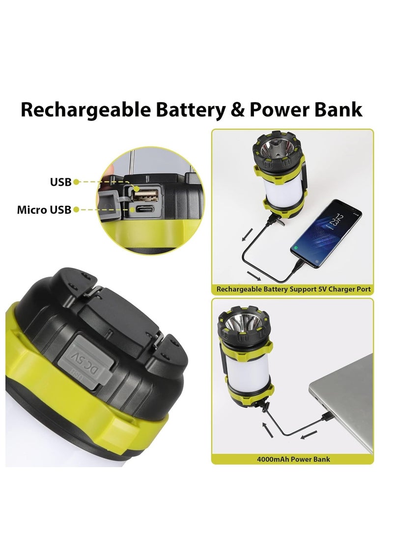 Rechargeable Camping Lantern, Outdoor Led Camping Lantern, Rechargeable Flashlights with 1000LM, 6 Modes, 4000mAh Power Bank, IPX5 Waterproof Portable Emergency Camping Light for Camping, Hurricane