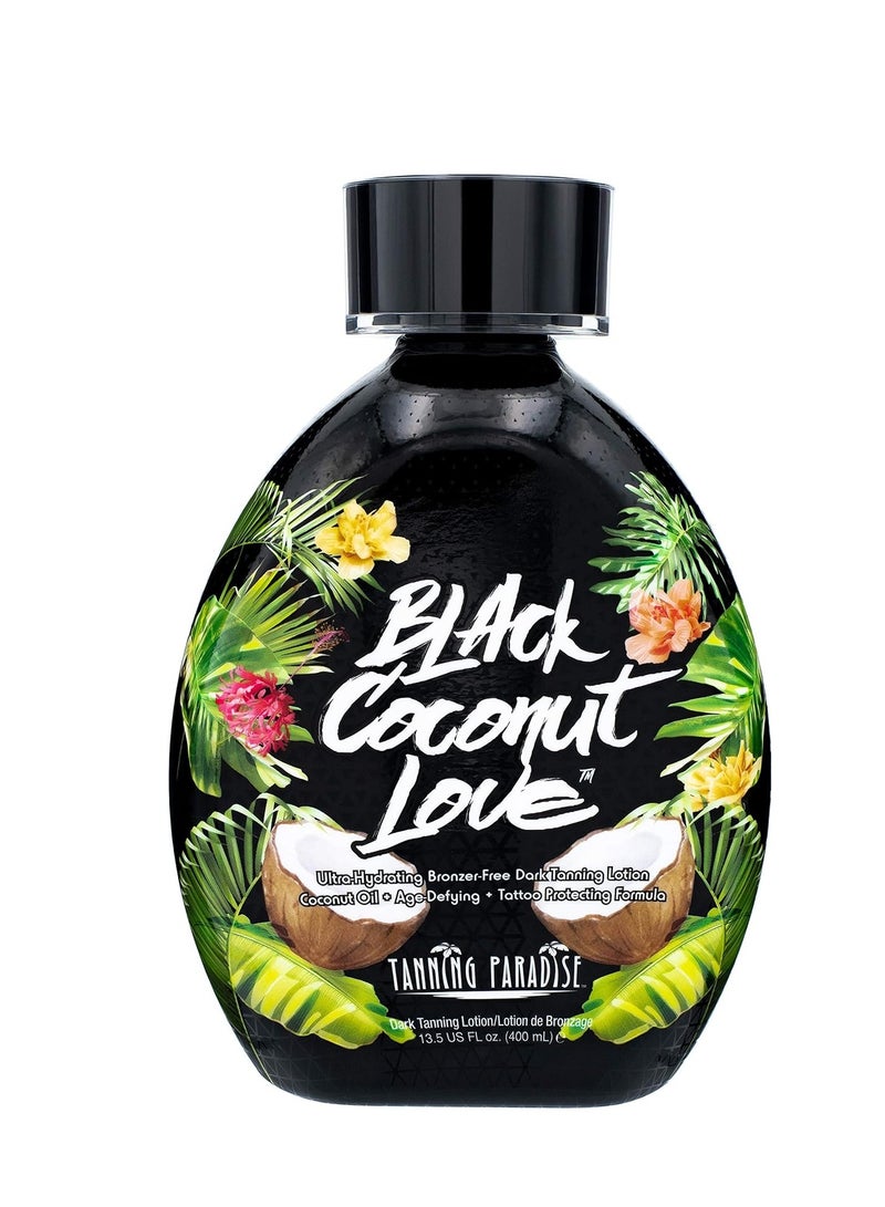 Tanning Paradise Black Coconut Love Tanning Lotion | Coconut Oil | Age-Defying | Tattoo Protecting Formula | Ultra Hydrating Dark Tanning Lotion, 13.5oz