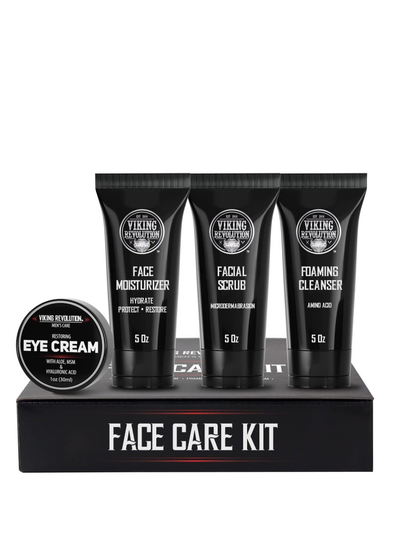 Viking Revolution Mens Facial Skin Care Kit - Includes Rejuvenating Face Moisturizer (5oz) Microdermabrasion Facial Scrub (5oz) Foaming Cleanser (5oz) Eye Cream (1oz)