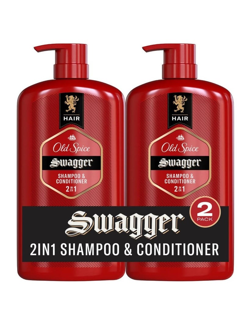 Old Spice Swagger 2-in-1 Shampoo and Conditioner Set for Men, Cedarwood Lime Scent, Get Up To 80% Fuller-Looking Hair, Barbershop Quality, 29.2 Fl Oz Each, 2 Pack