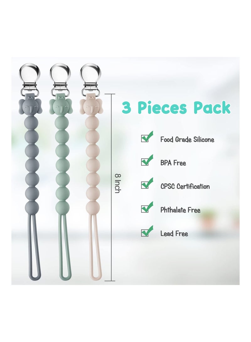 3 Pcs Adjustable Dummy Clips Soother Chain Pacifier Holders for Boys and Girls