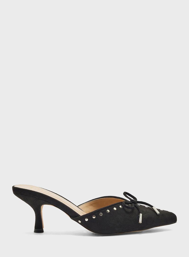 Studded Low Heel Mule With Bow