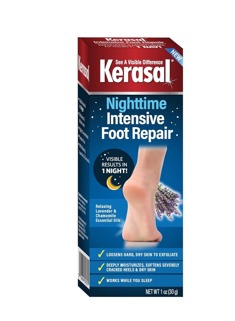 Kerasal Nighttime Intensive Foot Repair, Skin Healing Ointment for Cracked Heels and Dry Feet, 1 oz