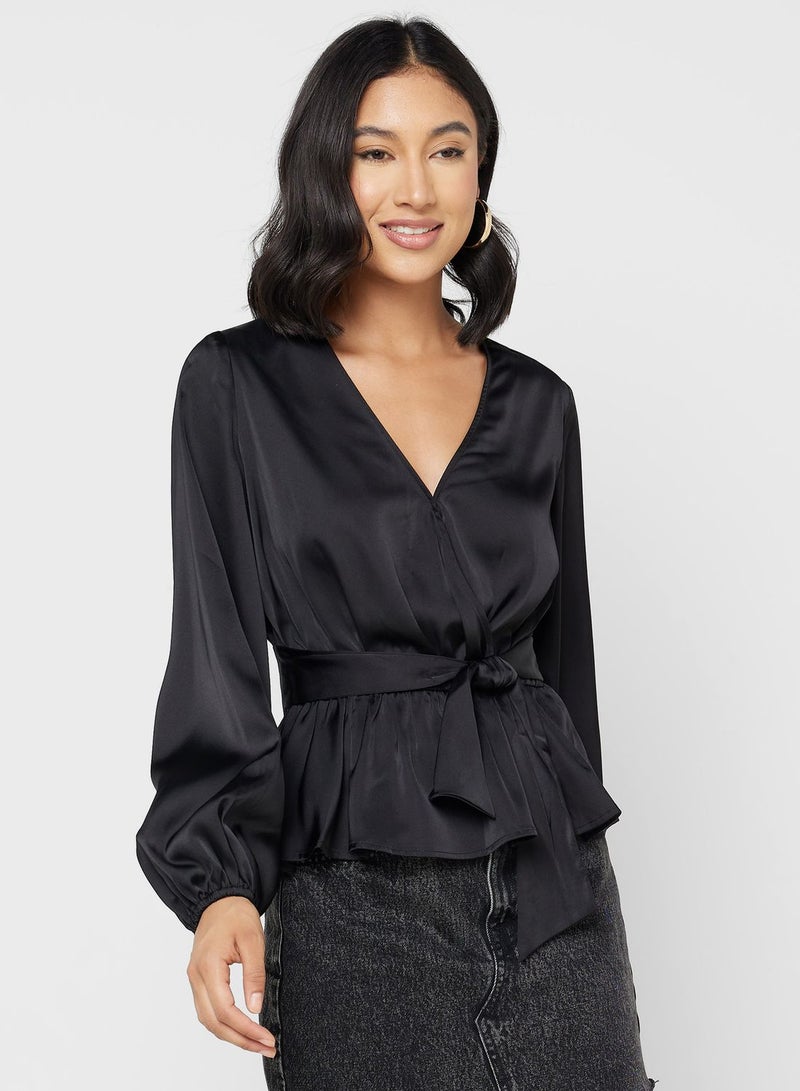 Surplice Neck Tie Detail Top