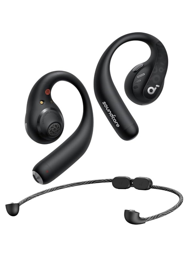 AeroFit Pro Open-Ear Headphones, Ultra Comfort, Secure Fit, Ergonomic Design, Rich Sound with LDAC, Bluetooth 5.3, IPX5 Water-Resistant, 46H Playtime Black