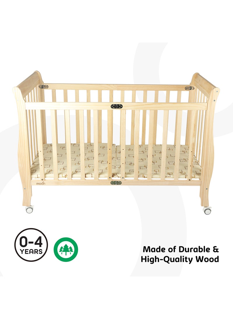 Wooden Foldable Baby Crib 129x69 x96 Cm 0 To 4 Years