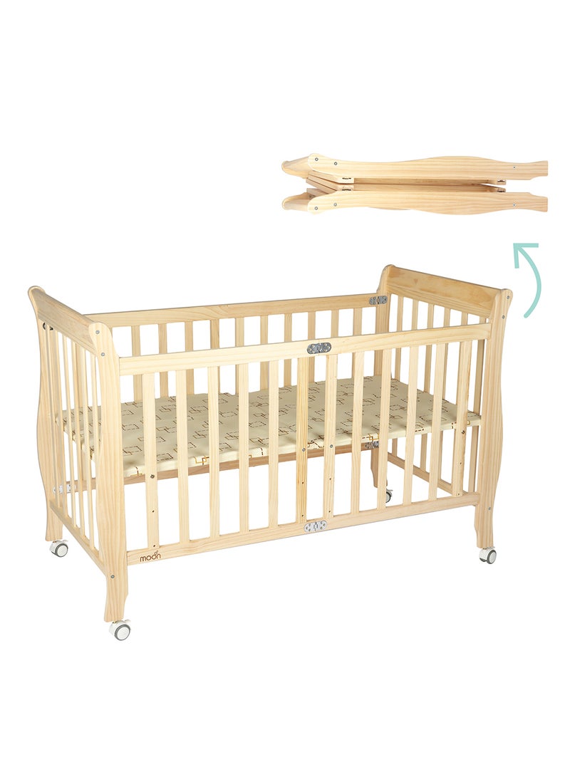 Wooden Foldable Baby Crib 129x69 x96 Cm 0 To 4 Years