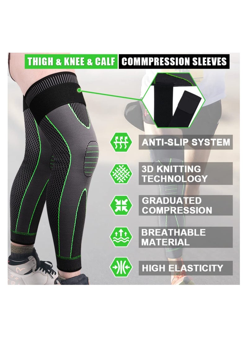 Compression Leg Sleeves with Elastic Straps for Men & Women - Extra Long Knee Braces for Basketball, Football, Joint Pain - ACL Support - L