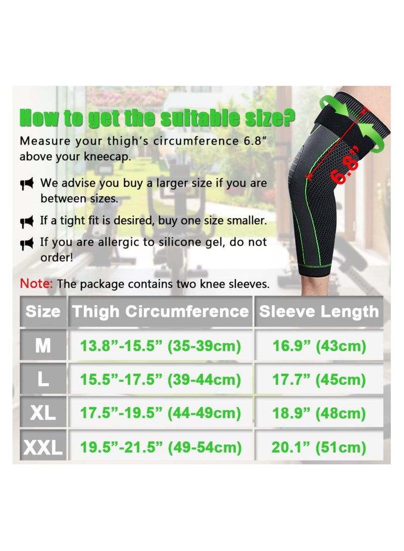 Compression Leg Sleeves with Elastic Straps for Men & Women - Extra Long Knee Braces for Basketball, Football, Joint Pain - ACL Support - L