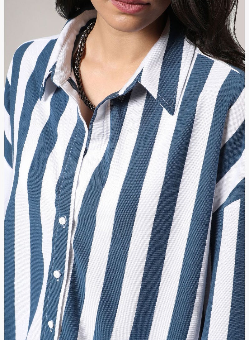 Striped Spread Collar Long Sleeve Shirt