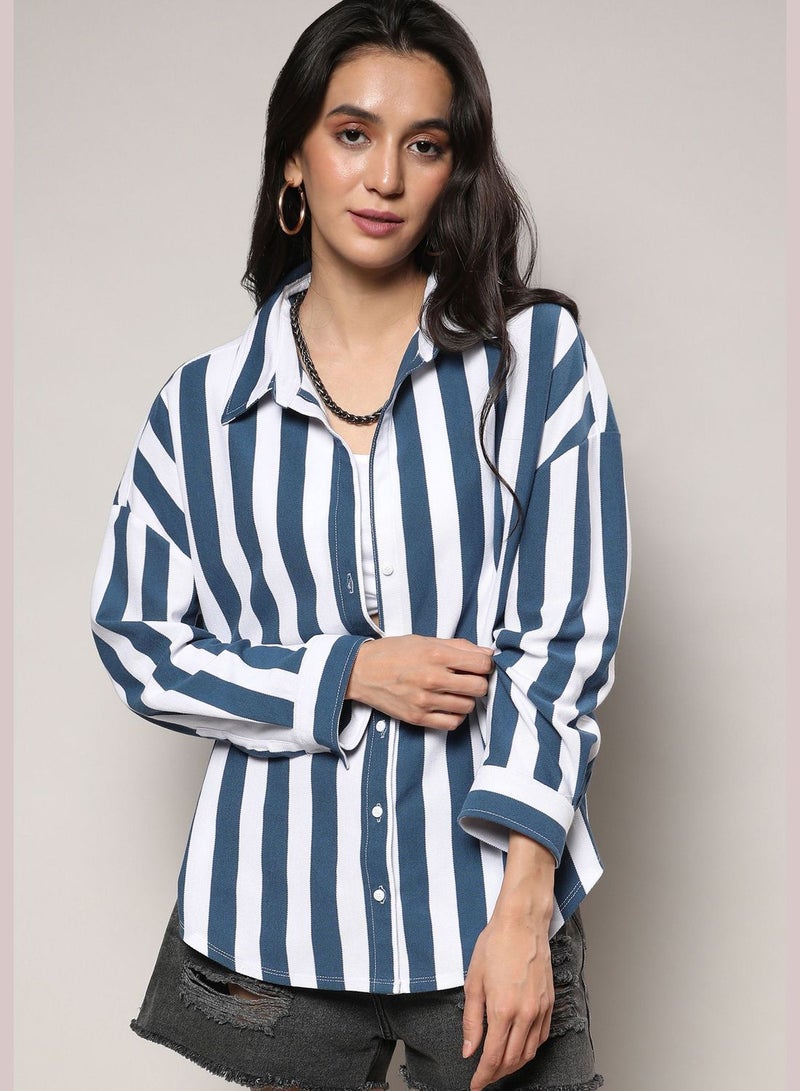 Striped Spread Collar Long Sleeve Shirt